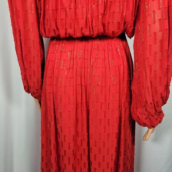 Anthropologie Women's Allene Shimmer Maxi Dress W/ Gold Metallic in Red Size XXS - Picture 12 of 14
